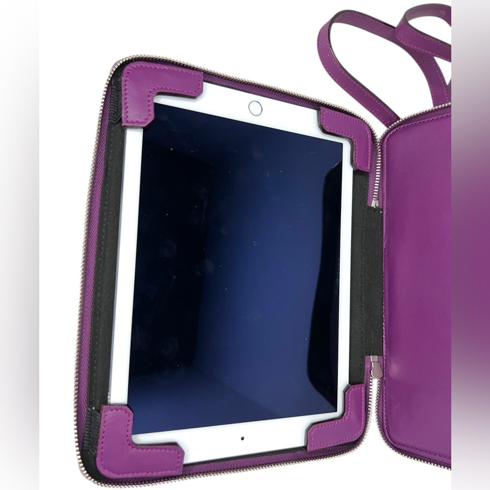 Elena Ghisellini Purple Leather 11" Tablet Case Cross body Padded Bag - Picture 13 of 14